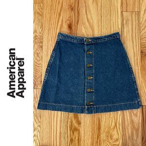 American Apparel | Button Down A-Line Denim Mini Skirt | Dark Wash